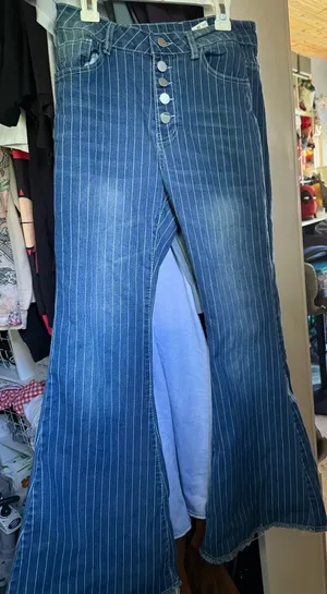 Navy blue pinstripe flare jeans Size M thumbnail 1