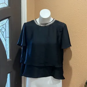 Zara black layered jeweled collared blouse thumbnail 2