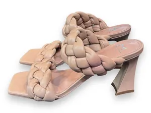 Marc Fisher Womens Hammy Heeled Sandal 8.5M Leather Chunky‎ Woven Straps Beige thumbnail 1