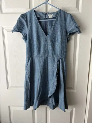 J. Crew Light Blue Chambray Wrap-Style Mini Dress thumbnail 1