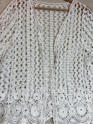 Vintage Style White Crochet Cardigan‎ Open Front Shrug Coquette Boho Knit thumbnail 8