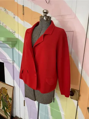 CAbi Coronation Cardigan Knit Jacket Cardinal Red 100% Cotton Blazer Sz S 💚🎀 thumbnail 4