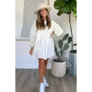 FREE PEOPLE Eleanor Sweatshirt Dress in Grey Combo Size Large thumbnail 12