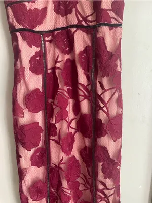 Lulus Alluring Dream Burgundy Floral Mesh Lace Trumpet Midi Dress thumbnail 8