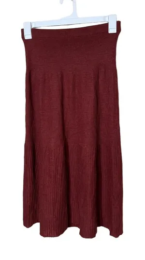 Womens Skirt‎ XS/S Burgundy Maxi Ribbed Knit Stretchy Waist Cozy Chic Bohemian thumbnail 1