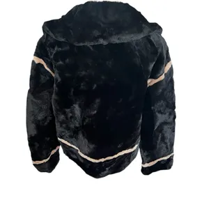 Faux Shearling Aviator Jacket Black Tan Faux Fur Moto Coat S thumbnail 4