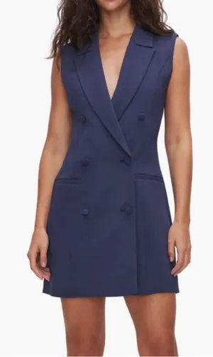 New Good American Luxe Suiting Sleeveless Blazer Dress Navy Blue Rinse Size 3 L thumbnail 1