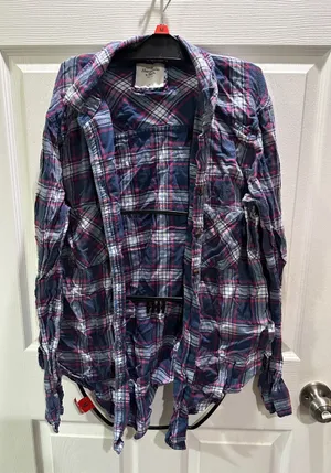 Abercrombie & Fitch Blue and Red Plaid Flannel Shirt thumbnail 1