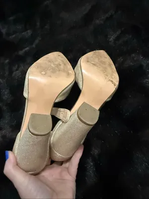 Idifu Sparkly Gold Chunky 4" Heels Ankle Strap Size 9 Prom Wedding Fun Formal thumbnail 4