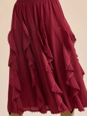 NEW Altar’d State Burgundy Red Ruffle Maxi Skirt Size Large NWT thumbnail 2