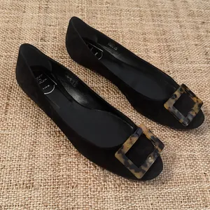Roger Vivier Grommette Ballet Flats Black Suede Tortoise Size 40.5 thumbnail 4