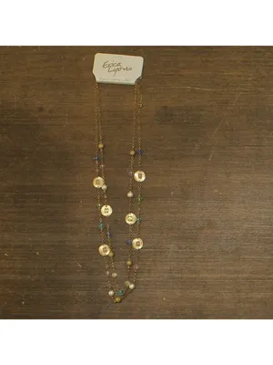 NWT Erica Lyons Womens Long Beaded Coin Doubled Necklace Gold Multi 33.5" + 3" thumbnail 2