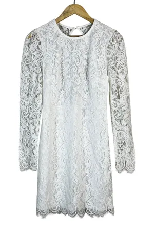 Anna Grace Floral Lace Graduation Mini Dress Open Back White Romantic Size S thumbnail 1