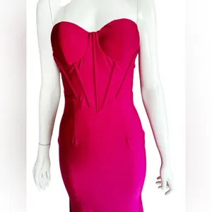 FAERIESTY Solid Mermaid Hem Tube Pink Strapless Evening Gown Size Small. thumbnail 9