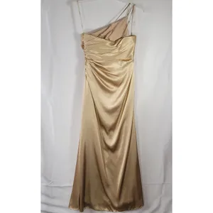 Galina Signature Gold Satin One Shoulder Bridesmaid Formal Evening Dress Size 10 thumbnail 7