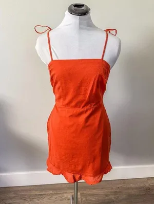 Abercrombie Terracotta Tie Strap Ruffle Hem Mini Dress thumbnail 4