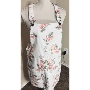Y2K NOBO White Floral Overall Mini Dress sz L 11/13 Cottagecore Romantic thumbnail 2
