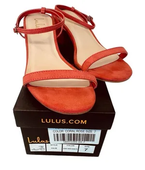 Lulus Julie Color Coral Rose Suede Ankle Strap Block Heels Sandals Size‎ 7 thumbnail 1