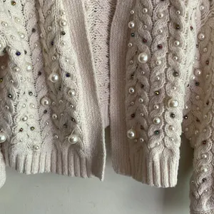 Anthropologie Embellished Pearl Open Cream Cardigan thumbnail 10