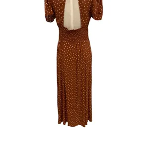 AFRM Jamie Open‎ Back Midi Dress Brown White Polka Dot Puff Sleeve Size Medium thumbnail 11
