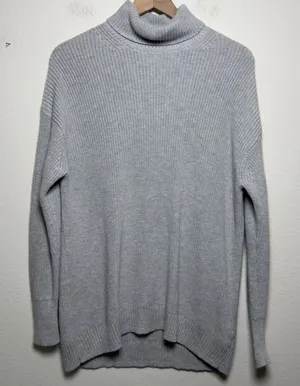 J.‎ Crew Women Cotton Cashmere Turtleneck Sweater Small Gray Shaker Knit Luxury thumbnail 1