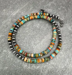 Handmade 16” Navajo Style Sterling Silver Pearls Necklace thumbnail 2