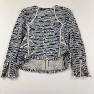 NIC+ZOE Jacket Womens Petite Medium Gray Blue Knit Full Zip Fringe Pockets thumbnail 4