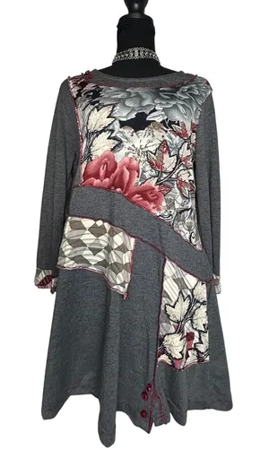 Orientique Patchwork Tunic Top Size L Euro Summer Edit Floral Rayon Boho Chic thumbnail 1