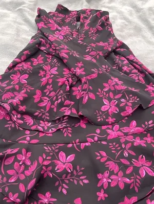 Parker Purple Floral V-neck Flounce Dress Size L thumbnail 9