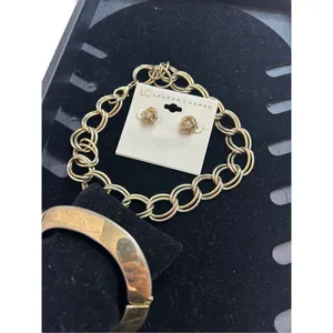 Gold toned jewelry set of 3 - lauren Conrad earrings, double ring link chain nec thumbnail 3
