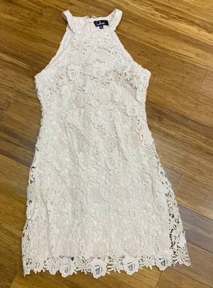 Lulus Pink Lace Halter Neck Sheath Dress Midi Sleeveless Women's‎ Size Medium thumbnail 1