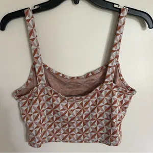 Originality‎ Geometric Print Crop Top Sleeveless Tank Rust White Large USA Made thumbnail 7