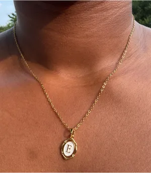 18k gold plated dainty initial necklace “E” thumbnail 1