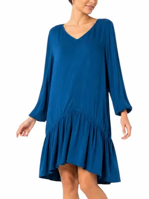 Soft Surroundings Mirabella Moroccan Ruffle Dress Lagenlook Teal Size M thumbnail 1