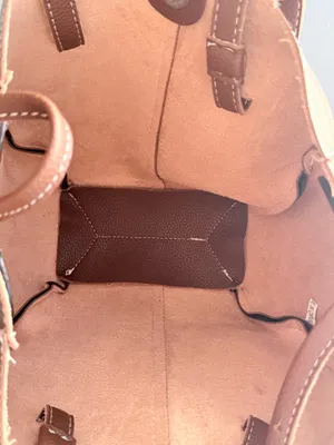 Brown Pebbled Leather Bucket Tote Bag thumbnail 3