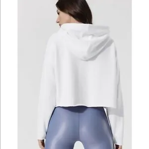 NWT Alo Yoga Box Crop Hoodie Sweatshirt in White Beaded Sleeve M thumbnail 3