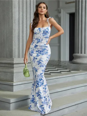 $69 NWOT Marthea Tie Shoulder Fishtail Hem Floral Print Maxi Dress - BFloral L thumbnail 2