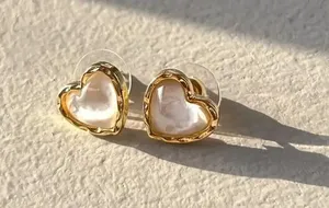 Gold and White Heart Earrings thumbnail 1