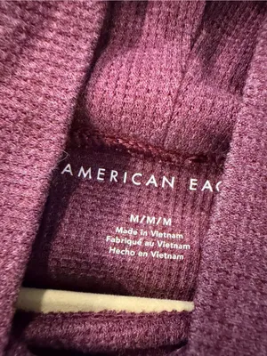 American Eagle Size M Burgundy Cowl Neck Hi Low Hem Long Sleeve Waffle Knit Top thumbnail 6