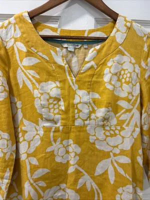 Boden Women’s 100% Linen Shift Dress Size 6R Yellow/White Floral Resortwear thumbnail 7