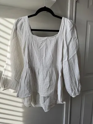 Muslin Peplum Top White Size M thumbnail 1