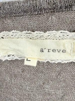 a'reve by Anthropologie Brown Lace Tule Trim Sweater - Size - Large thumbnail 5