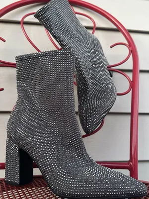 a new day Black Rhinestone Ankle Booties with Block Heel thumbnail 1
