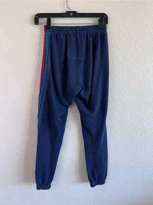 Aviator Nation Women's 5 Stripe Sweatpants Joggers Navy Blue thumbnail 5