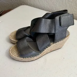 Eileen Fisher Wedge Sandals Pewter 5.5 Women Espadrille Platform Metallic Lthr thumbnail 9