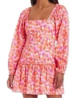 Amanda Uprichard pink orange floral long sleeve dress square neck mini‎ thumbnail 1
