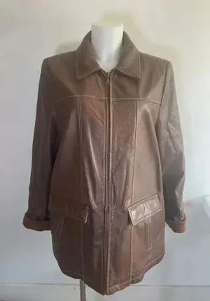 Vintage Women's Wilson's‎ Leather Jacket Coat XL Brown Corduroy Cuffs Excellent! thumbnail 1