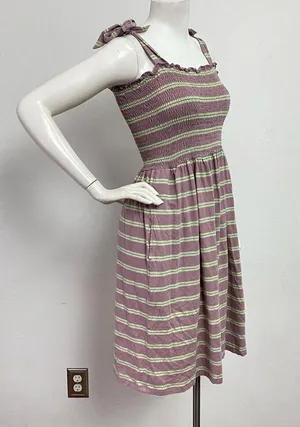 Toad & Co Tie Strap Sleeveless Women’s Dress Size L Purple Green Striped thumbnail 3