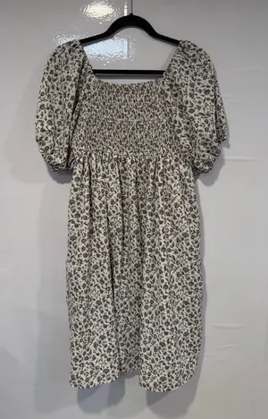 Mikarose Cream Dress‎ with Gray Floral Print thumbnail 1
