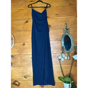 NWT Lulus Sweetest Admirer Navy Blue Ruched Surplice Maxi Dress Bridesmaid Sz S thumbnail 2